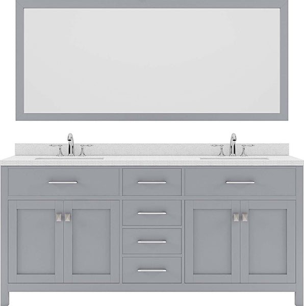 Virtu USA Caroline 72" Double Bath Vanity with Dazzle White Top and Round Sink with Brushed Nickel Faucet and Mirror - Luxe Bathroom Vanities
