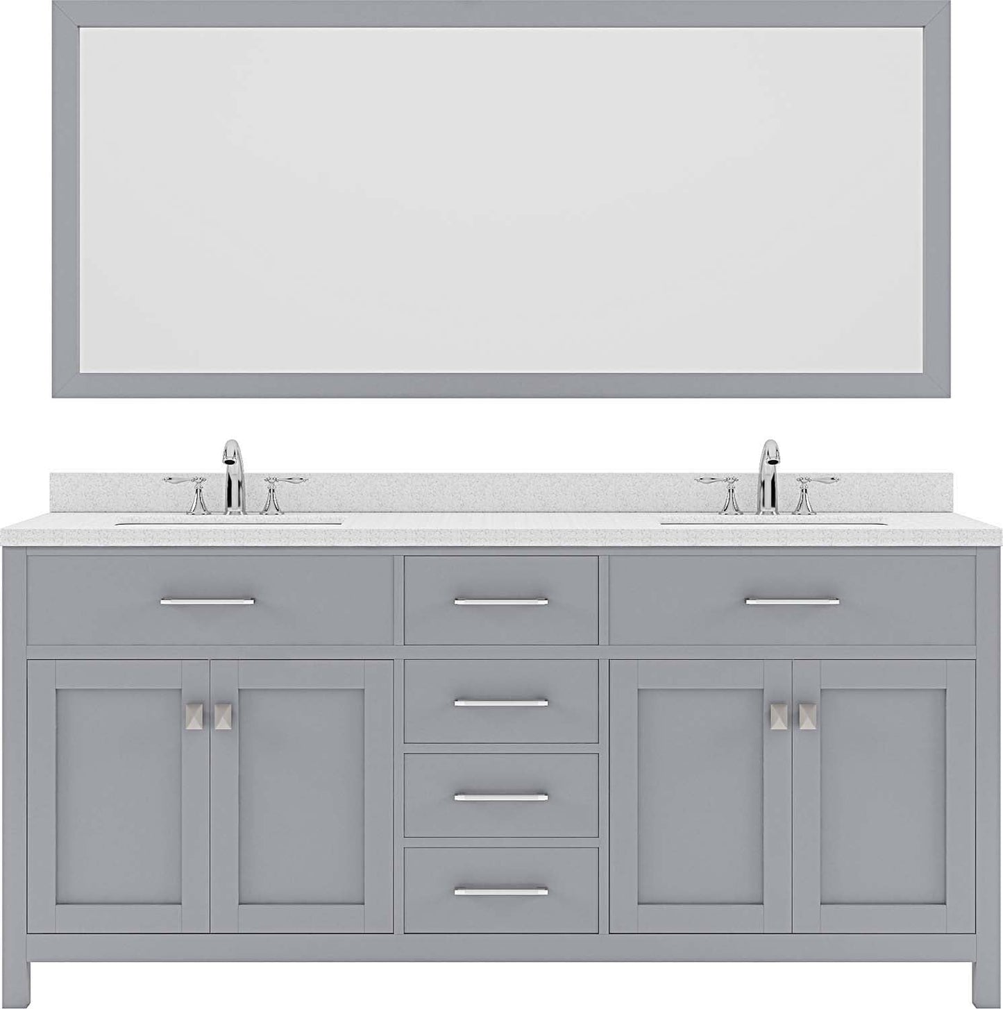 Virtu USA Caroline 72" Double Bath Vanity with Dazzle White Top and Round Sink with Polished Chrome Faucet and Mirror - Luxe Bathroom Vanities