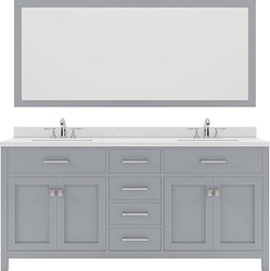 Virtu USA Caroline 72" Double Bath Vanity with Dazzle White Top and Round Sink with Polished Chrome Faucet and Mirror - Luxe Bathroom Vanities