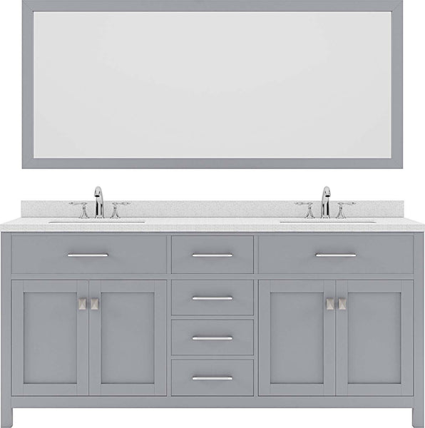 Virtu USA Caroline 72" Double Bath Vanity with Dazzle White Top and Round Sink with Polished Chrome Faucet and Mirror - Luxe Bathroom Vanities