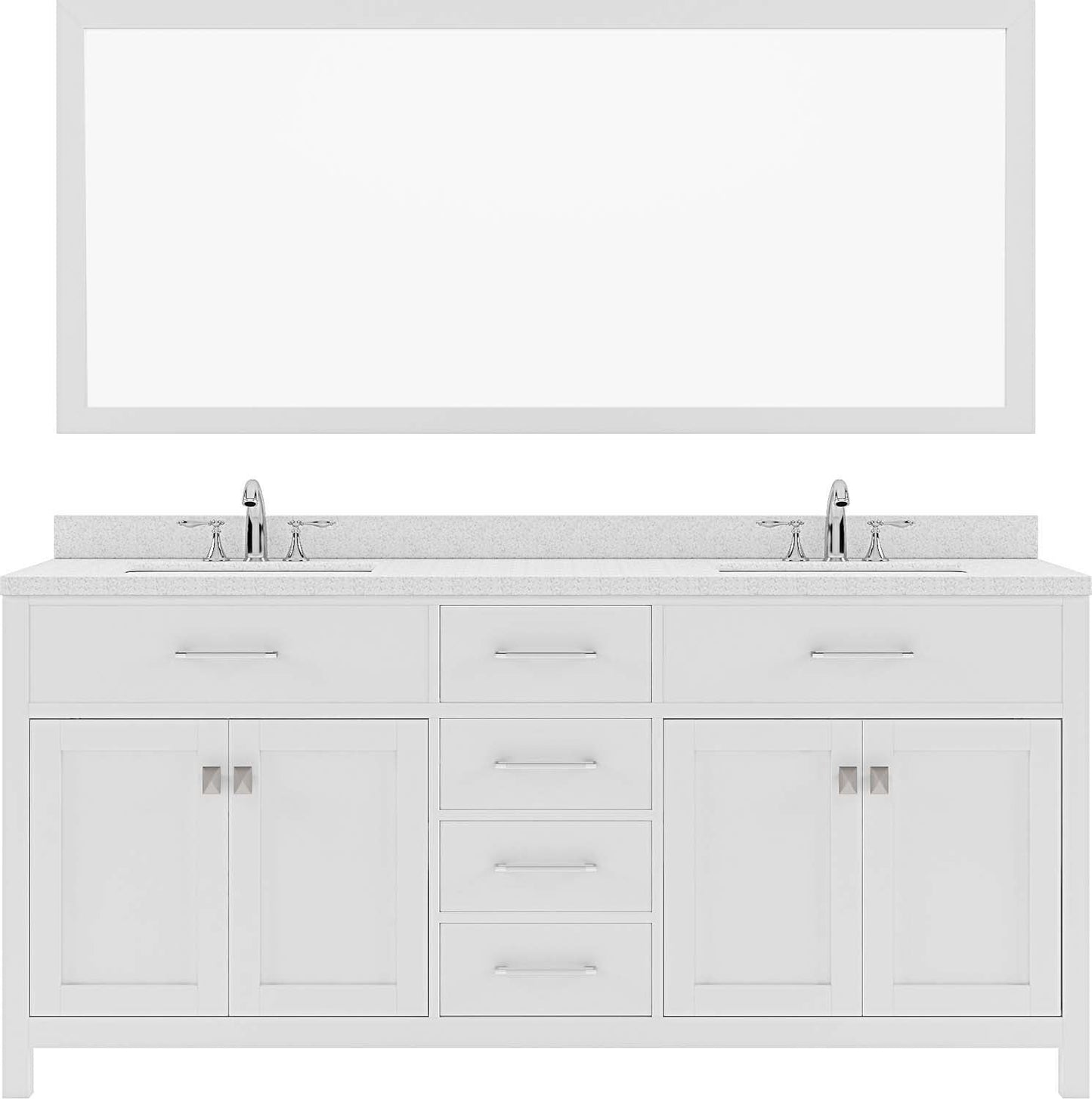 Virtu USA Caroline 72" Double Bath Vanity with Dazzle White Top and Round Sink with Polished Chrome Faucet and Mirror - Luxe Bathroom Vanities