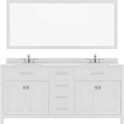 Virtu USA Caroline 72" Double Bath Vanity with Dazzle White Top and Round Sink with Polished Chrome Faucet and Mirror - Luxe Bathroom Vanities