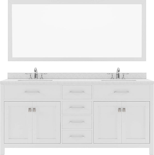 Virtu USA Caroline 72" Double Bath Vanity with Dazzle White Top and Round Sink with Polished Chrome Faucet and Mirror - Luxe Bathroom Vanities