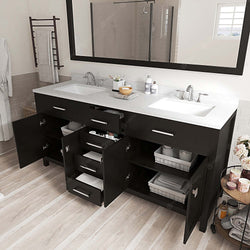 Virtu USA Caroline 72" Double Bath Vanity with Dazzle White Top and Square Sink with Brushed Nickel Faucet and Mirror - Luxe Bathroom Vanities