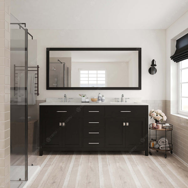 Virtu USA Caroline 72" Double Bath Vanity with White Quartz Top and Square Sinks with Matching Mirror - Luxe Bathroom Vanities