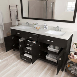 Virtu USA Caroline 72" Double Bath Vanity with White Quartz Top and Square Sinks with Matching Mirror - Luxe Bathroom Vanities