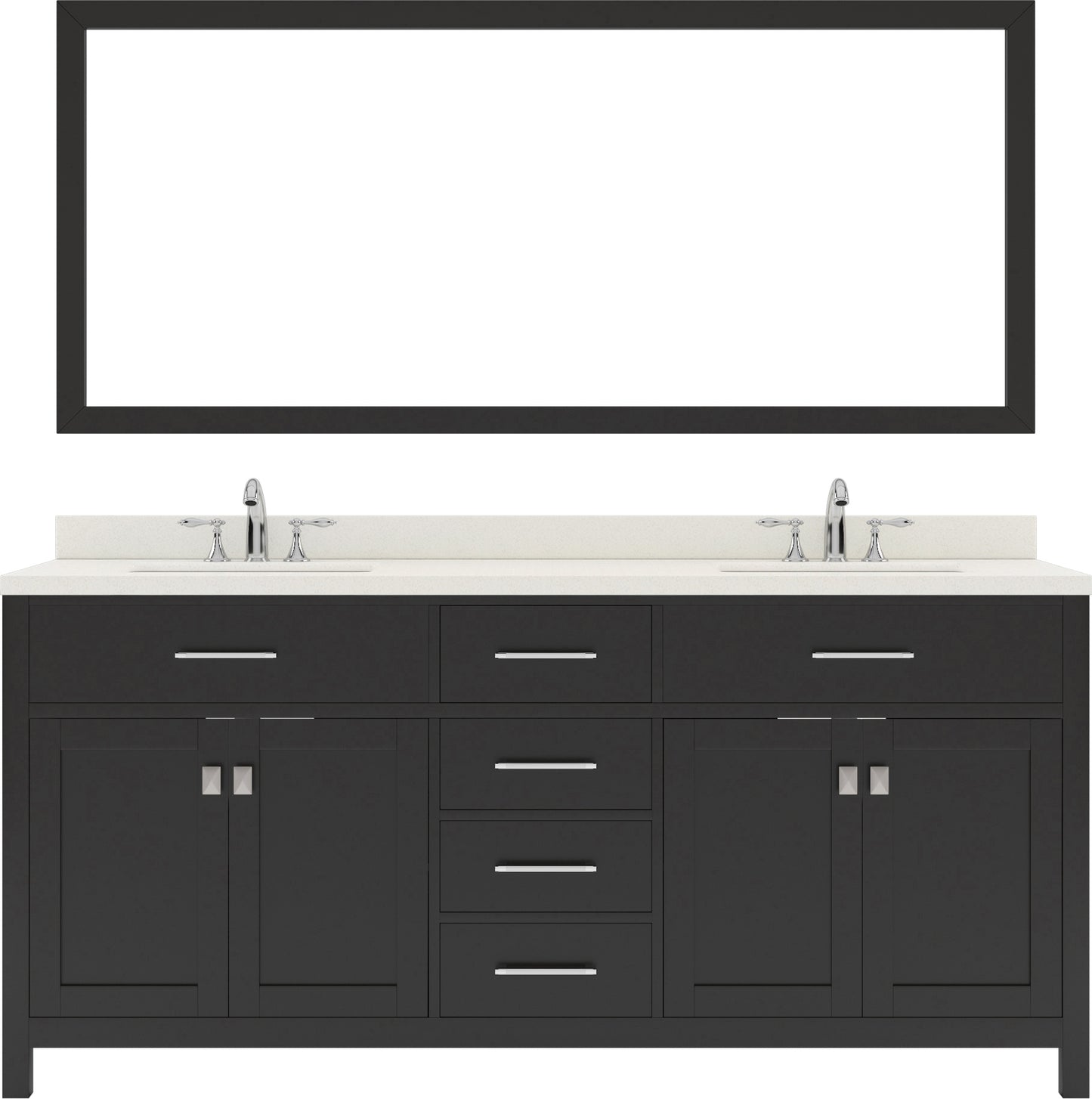 Virtu USA Caroline 72" Double Bath Vanity with White Quartz Top and Square Sinks with Matching Mirror - Luxe Bathroom Vanities