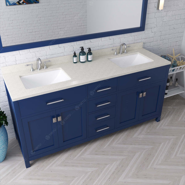 Virtu USA Caroline 72" Double Bath Vanity with White Quartz Top and Square Sinks with Matching Mirror - Luxe Bathroom Vanities