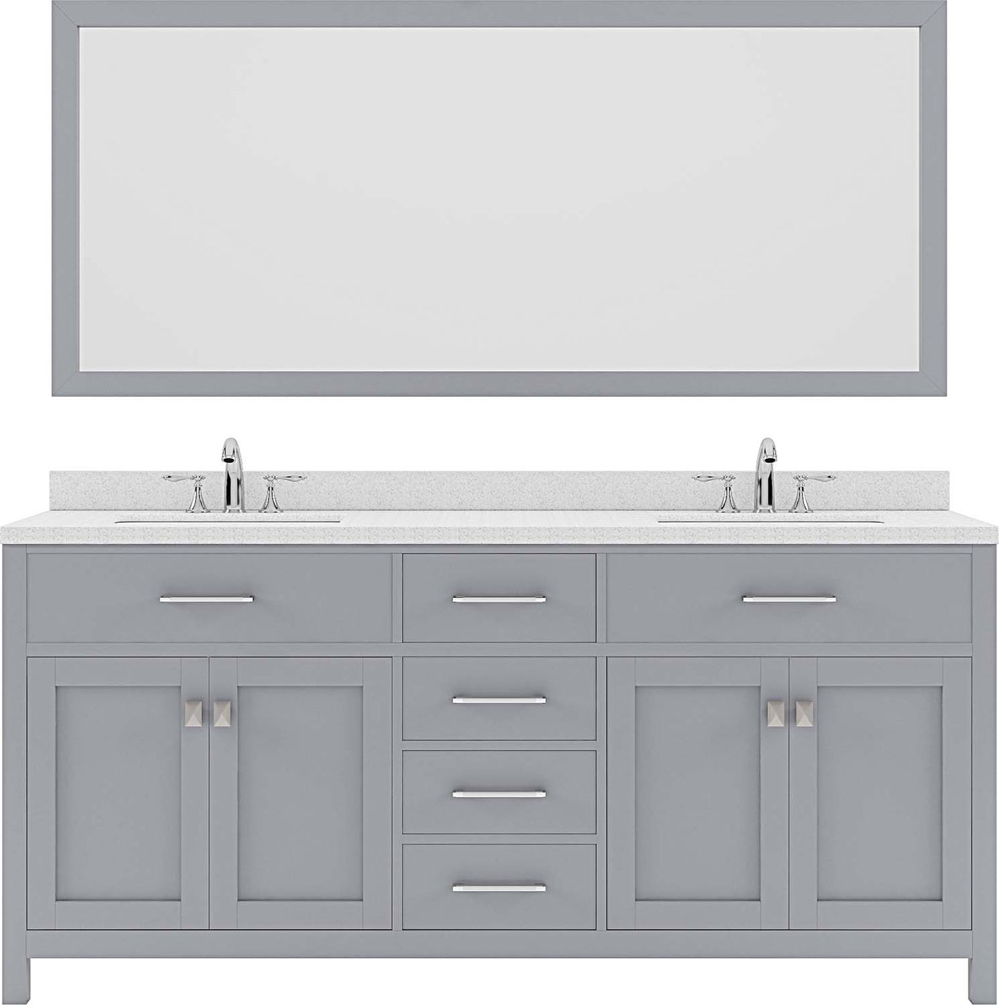 Virtu USA Caroline 72" Double Bath Vanity with Dazzle White Top and Square Sink with Polished Chrome Faucet and Mirror - Luxe Bathroom Vanities Luxury Bathroom Fixtures Bathroom Furniture