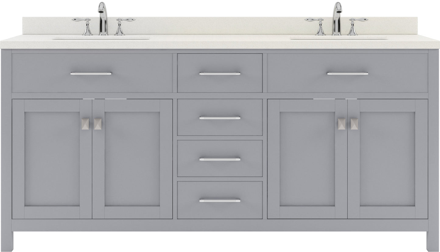 Virtu USA Caroline 72" Double Bath Vanity with White Quartz Top and Square Sinks with Matching Mirror - Luxe Bathroom Vanities