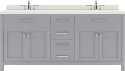 Virtu USA Caroline 72" Double Bath Vanity with White Quartz Top and Square Sinks with Matching Mirror - Luxe Bathroom Vanities