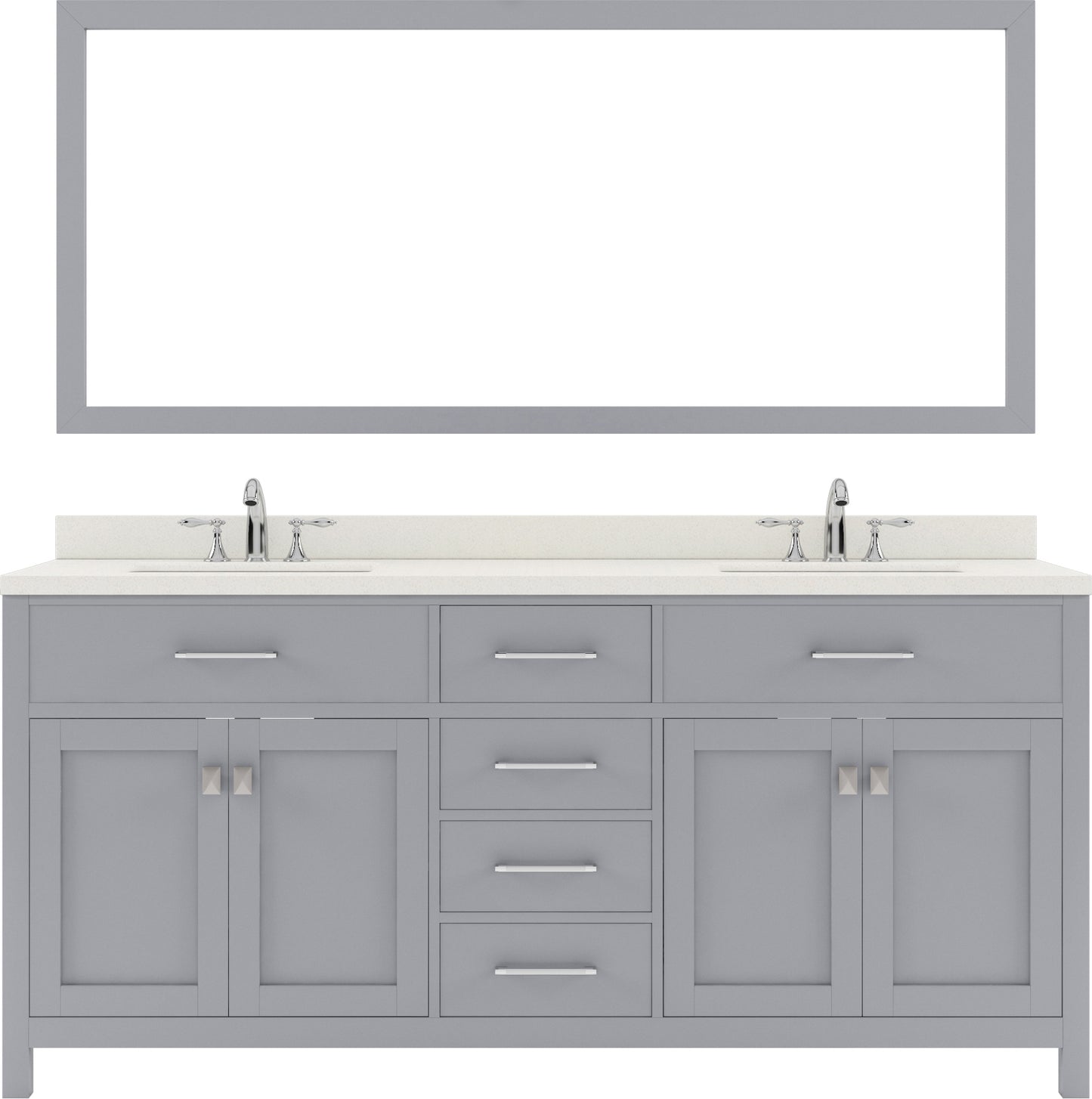 Virtu USA Caroline 72" Double Bath Vanity with White Quartz Top and Square Sinks with Matching Mirror - Luxe Bathroom Vanities