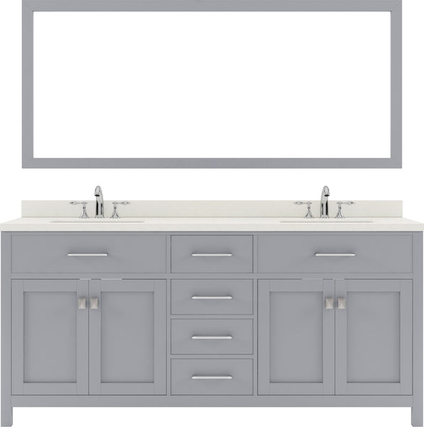 Virtu USA Caroline 72" Double Bath Vanity with White Quartz Top and Square Sinks with Matching Mirror - Luxe Bathroom Vanities