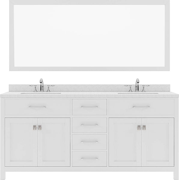 Virtu USA Caroline 72" Double Bath Vanity with Dazzle White Top and Square Sink with Brushed Nickel Faucet and Mirror - Luxe Bathroom Vanities Luxury Bathroom Fixtures Bathroom Furniture