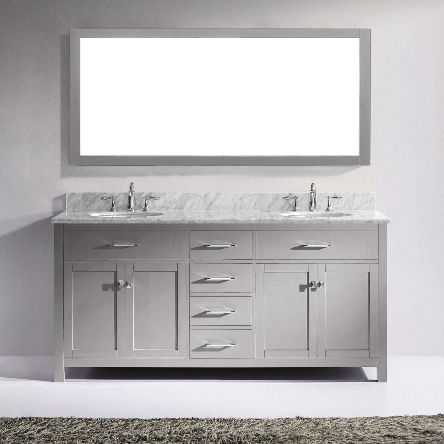 Virtu USA Caroline 72" Double Bath Vanity in Cashmere Grey with Marble Top and Round Sink with Brushed Nickel Faucet and Mirror - Luxe Bathroom Vanities Luxury Bathroom Fixtures Bathroom Furniture