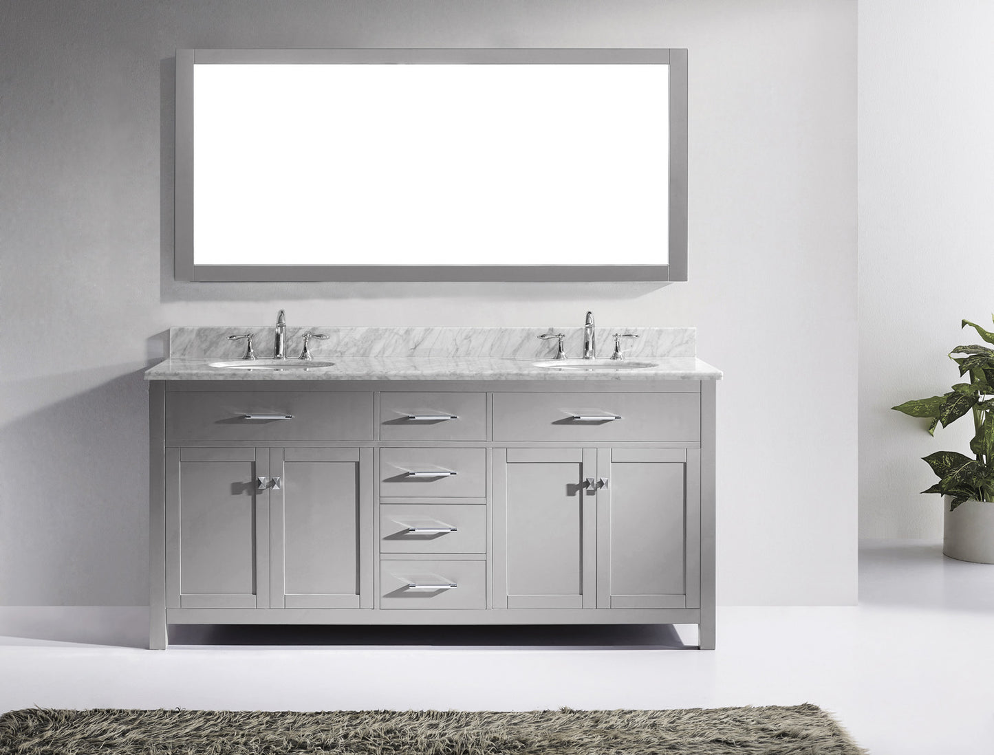 Virtu USA Caroline 72" Double Bath Vanity in Cashmere Grey with Marble Top and Round Sink with Brushed Nickel Faucet and Mirror - Luxe Bathroom Vanities Luxury Bathroom Fixtures Bathroom Furniture