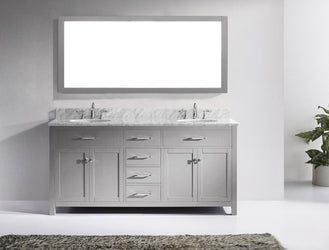 Virtu USA Caroline 72" Double Bath Vanity in Cashmere Grey with Marble Top and Round Sink with Brushed Nickel Faucet and Mirror - Luxe Bathroom Vanities Luxury Bathroom Fixtures Bathroom Furniture