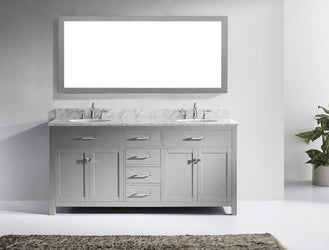 Virtu USA Caroline 72" Double Bath Vanity in Cashmere Grey with Marble Top and Round Sink with Polished Chrome Faucet and Mirror - Luxe Bathroom Vanities Luxury Bathroom Fixtures Bathroom Furniture