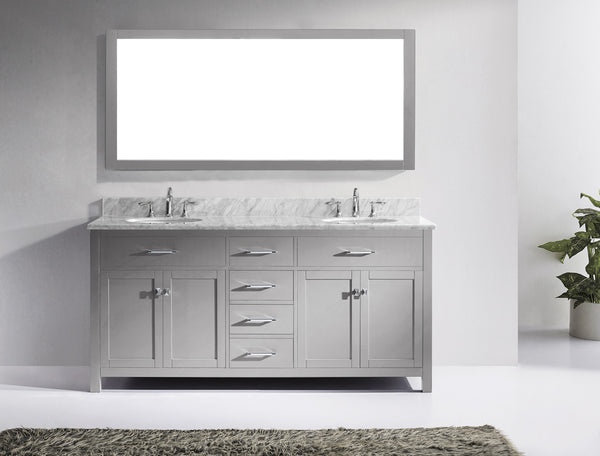 Virtu USA Caroline 72" Double Bath Vanity in Cashmere Grey with Marble Top and Round Sink with Polished Chrome Faucet and Mirror - Luxe Bathroom Vanities Luxury Bathroom Fixtures Bathroom Furniture