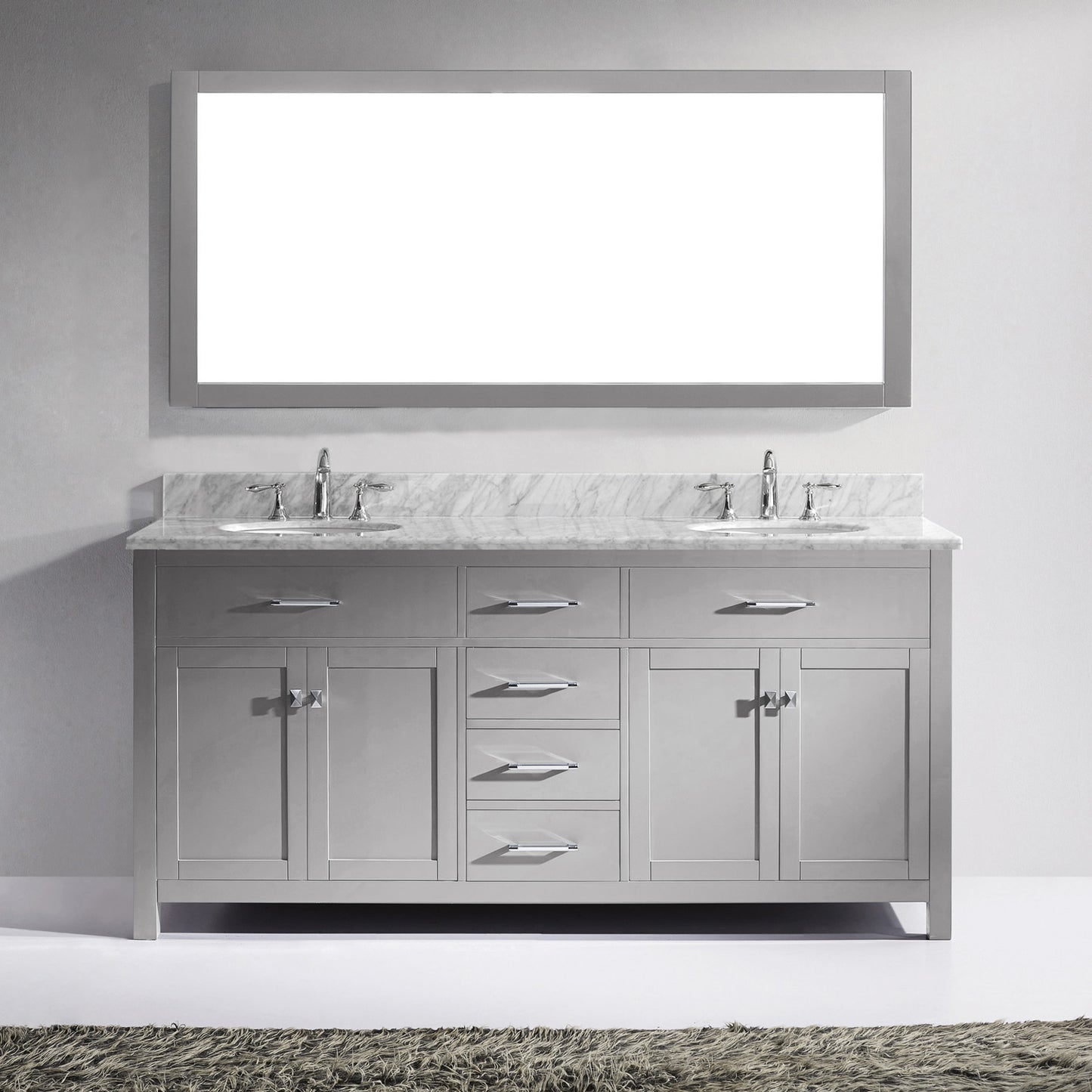 Virtu USA Caroline 72" Double Bath Vanity in Cashmere Grey with Marble Top and Round Sink with Mirror - Luxe Bathroom Vanities Luxury Bathroom Fixtures Bathroom Furniture