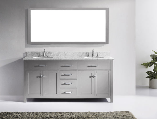 Virtu USA Caroline 72" Double Bath Vanity in Cashmere Grey with Marble Top and Round Sink with Mirror - Luxe Bathroom Vanities Luxury Bathroom Fixtures Bathroom Furniture