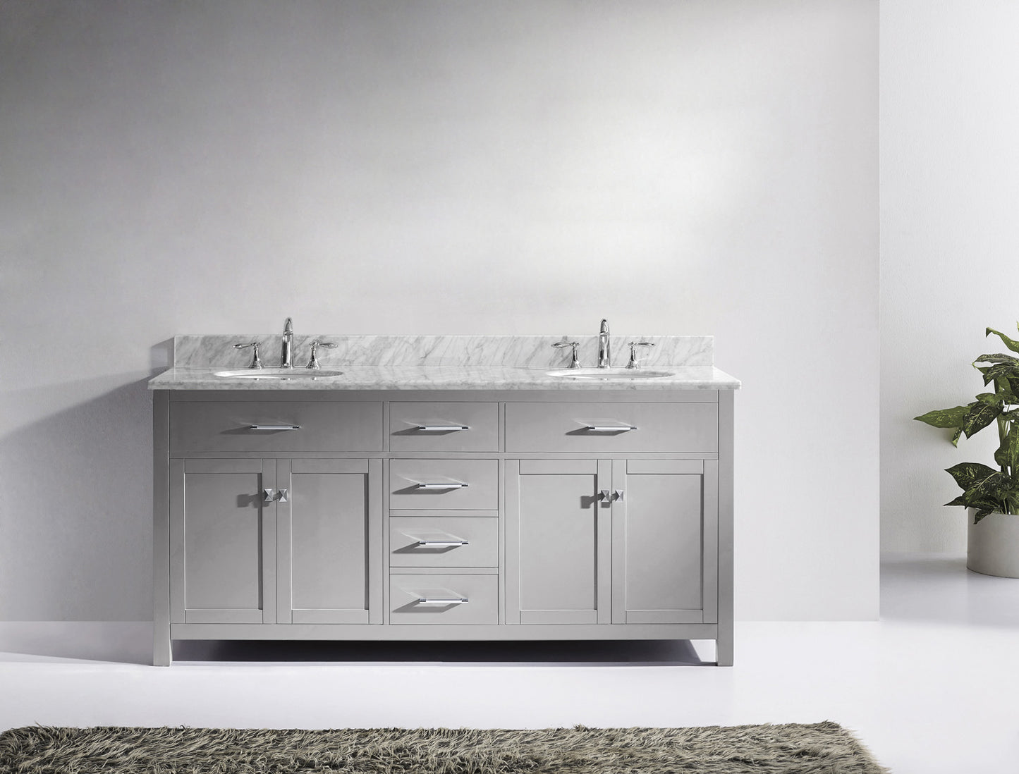 Virtu USA Caroline 72" Double Bath Vanity with Marble Top and Round Sink with Brushed Nickel Faucet - Luxe Bathroom Vanities