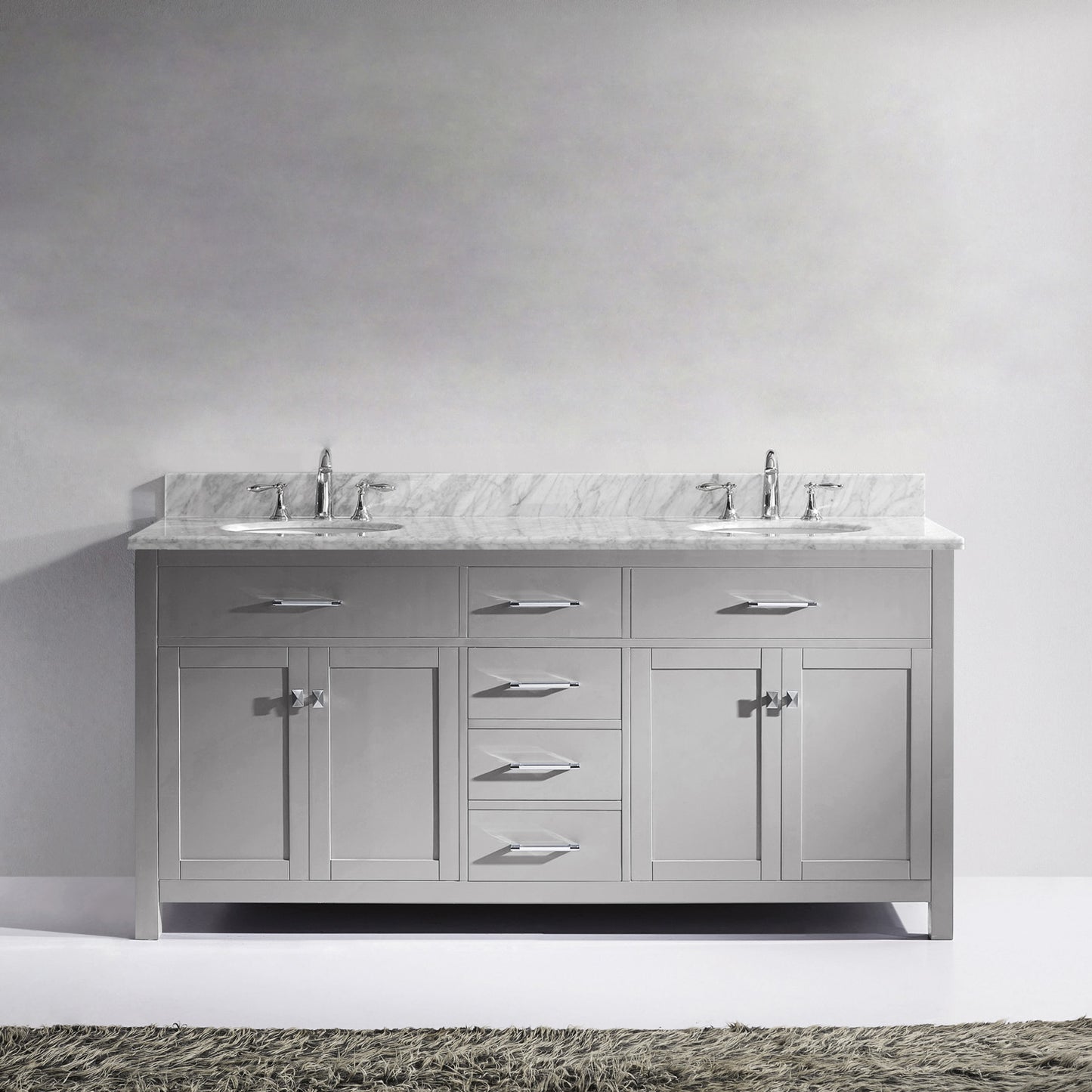 Virtu USA Caroline 72" Double Bath Vanity with Marble Top and Round Sink with Brushed Nickel Faucet - Luxe Bathroom Vanities