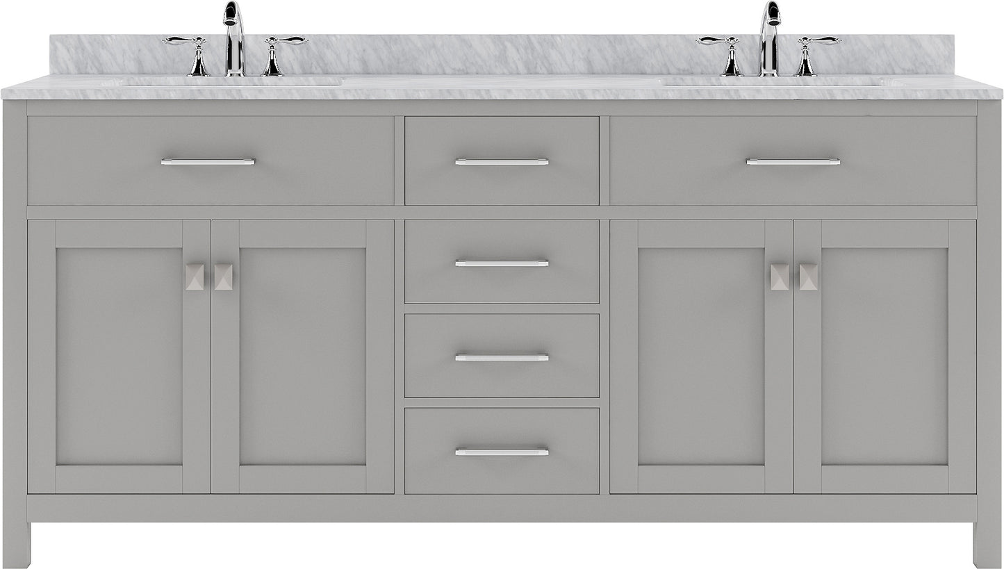 Virtu USA Caroline 72" Double Bath Vanity with Marble Top and Round Sink with Brushed Nickel Faucet - Luxe Bathroom Vanities