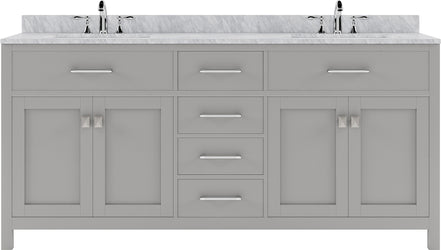 Virtu USA Caroline 72" Double Bath Vanity with Marble Top and Round Sink with Brushed Nickel Faucet - Luxe Bathroom Vanities