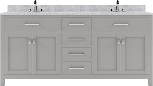 Virtu USA Caroline 72" Double Bath Vanity with Marble Top and Round Sink with Brushed Nickel Faucet - Luxe Bathroom Vanities