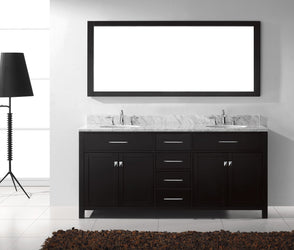 Virtu USA Caroline 72" Double Bath Vanity with Marble Top and Round Sink with Mirror - Luxe Bathroom Vanities