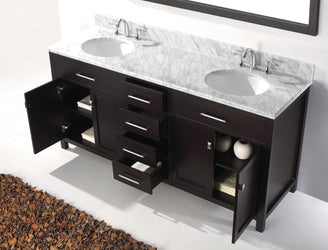 Virtu USA Caroline 72" Double Bath Vanity with Marble Top and Round Sink with Mirror - Luxe Bathroom Vanities