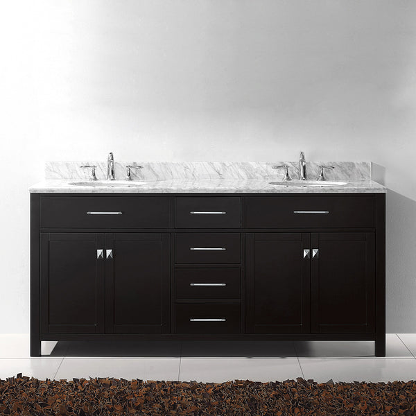 Virtu USA Caroline 72" Double Bath Vanity with Marble Top and Round Sink with Brushed Nickel Faucet - Luxe Bathroom Vanities
