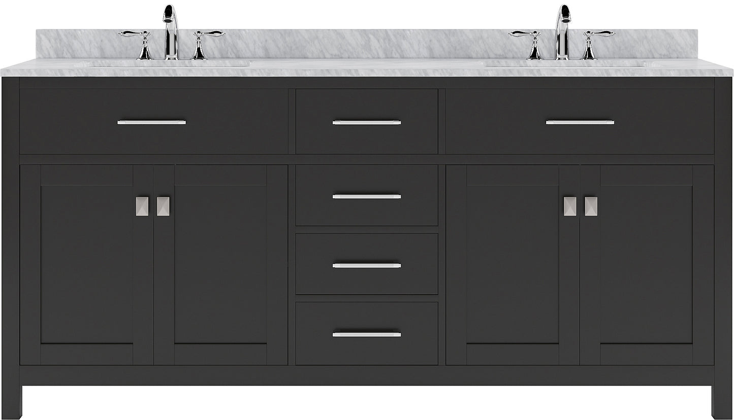 Virtu USA Caroline 72" Double Bath Vanity with Marble Top and Round Sink with Brushed Nickel Faucet - Luxe Bathroom Vanities