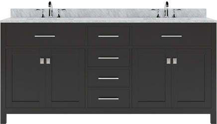 Virtu USA Caroline 72" Double Bath Vanity with Marble Top and Round Sink with Brushed Nickel Faucet - Luxe Bathroom Vanities