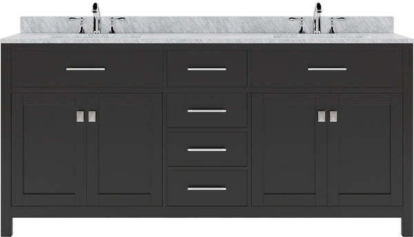 Virtu USA Caroline 72" Double Bath Vanity with Marble Top and Round Sink with Brushed Nickel Faucet - Luxe Bathroom Vanities