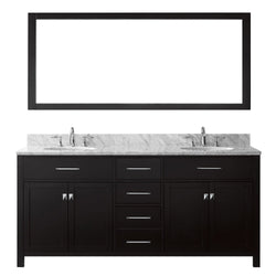 Virtu USA Caroline 72" Double Bath Vanity with Marble Top and Round Sink with Mirror - Luxe Bathroom Vanities