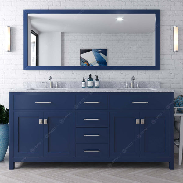 Virtu USA Caroline 72" Double Bath Vanity with White Marble Top and Round Sinks with Matching Mirror - Luxe Bathroom Vanities