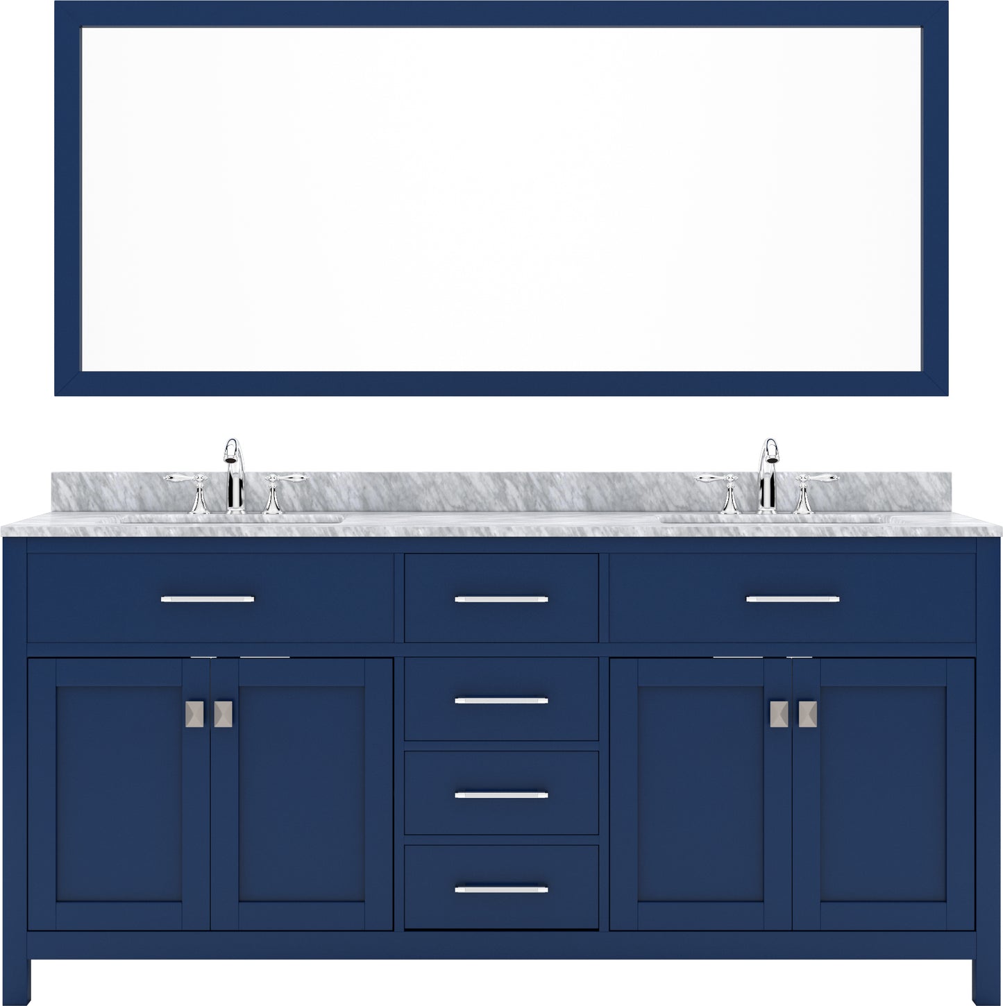 Virtu USA Caroline 72" Double Bath Vanity with White Marble Top and Round Sinks with Polished Chrome Faucets with Matching Mirror - Luxe Bathroom Vanities