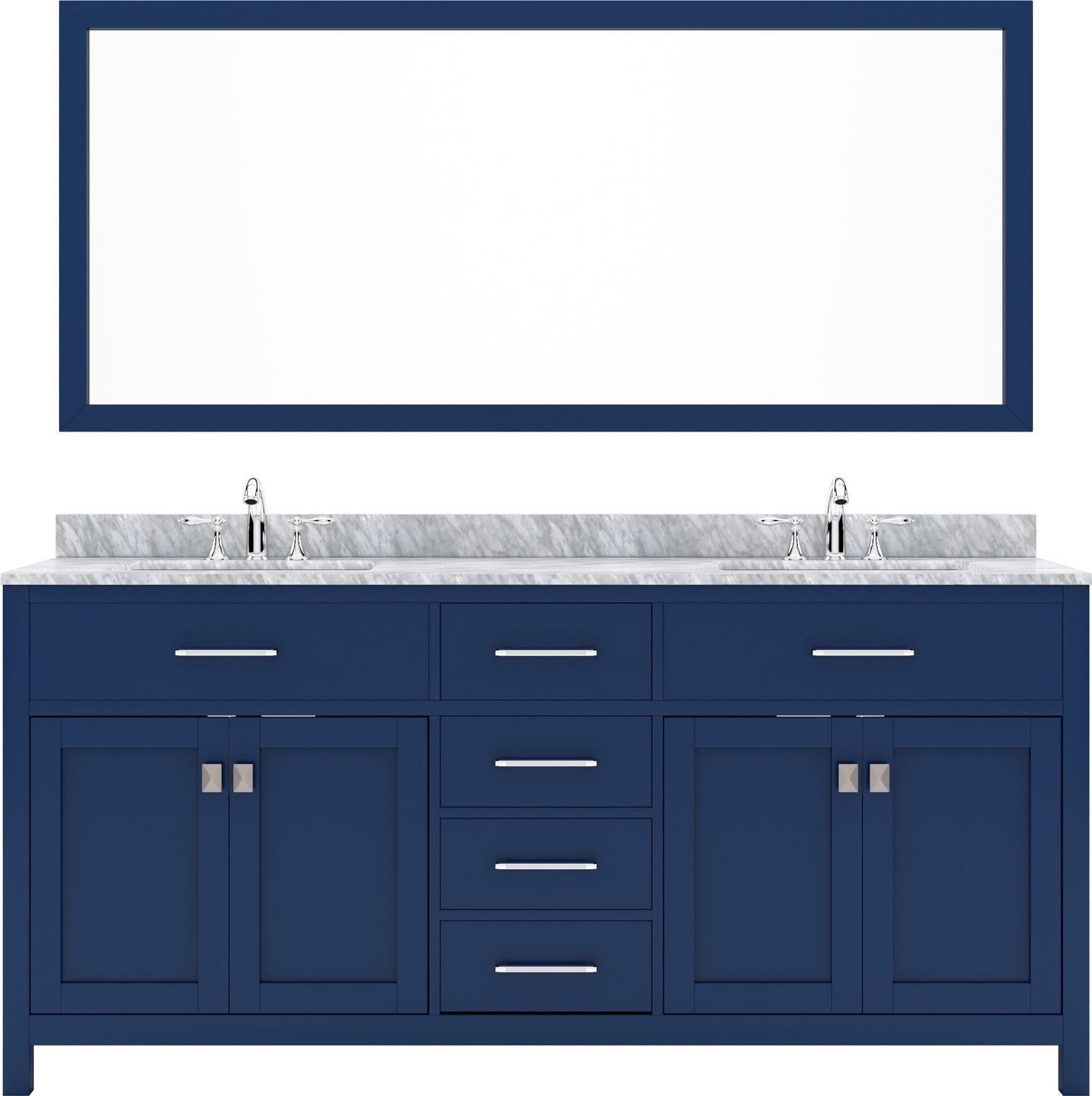 Virtu USA Caroline 72" Double Bath Vanity with White Marble Top and Round Sinks with Matching Mirror - Luxe Bathroom Vanities