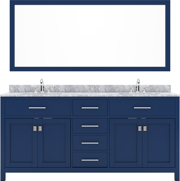 Virtu USA Caroline 72" Double Bath Vanity with White Marble Top and Round Sinks with Matching Mirror - Luxe Bathroom Vanities