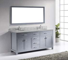 Virtu USA Caroline 72" Double Bath Vanity with Marble Top and Round Sink with Brushed Nickel Faucet and Mirror - Luxe Bathroom Vanities