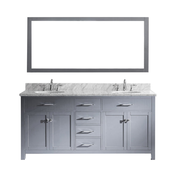 Virtu USA Caroline 72" Double Bath Vanity with Marble Top and Round Sink with Brushed Nickel Faucet and Mirror - Luxe Bathroom Vanities
