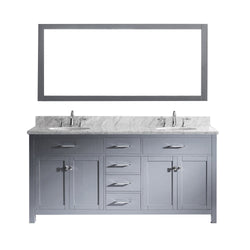 Virtu USA Caroline 72" Double Bath Vanity with Marble Top and Round Sink with Polished Chrome Faucet and Mirror - Luxe Bathroom Vanities