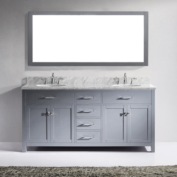 Virtu USA Caroline 72" Double Bath Vanity with Marble Top and Round Sink with Mirror - Luxe Bathroom Vanities