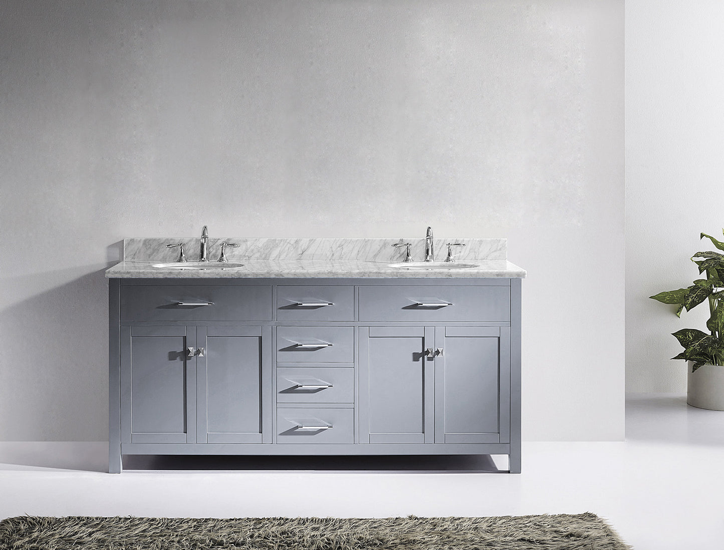 Virtu USA Caroline 72" Double Bath Vanity with Marble Top and Round Sink with Brushed Nickel Faucet - Luxe Bathroom Vanities