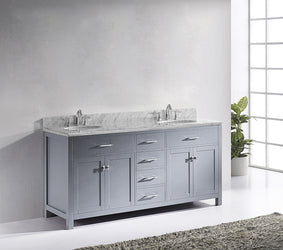 Virtu USA Caroline 72" Double Bath Vanity with Marble Top and Round Sink with Brushed Nickel Faucet - Luxe Bathroom Vanities