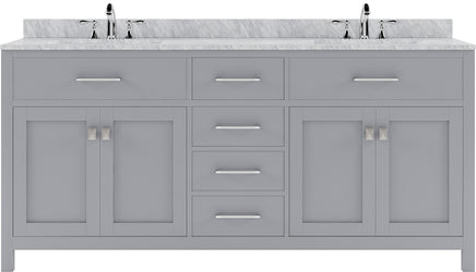 Virtu USA Caroline 72" Double Bath Vanity with Marble Top and Round Sink with Brushed Nickel Faucet - Luxe Bathroom Vanities