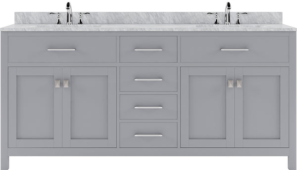 Virtu USA Caroline 72" Double Bath Vanity with Marble Top and Round Sink with Brushed Nickel Faucet - Luxe Bathroom Vanities