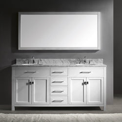 Virtu USA Caroline 72" Double Bath Vanity with Marble Top and Round Sink with Brushed Nickel Faucet and Mirror - Luxe Bathroom Vanities